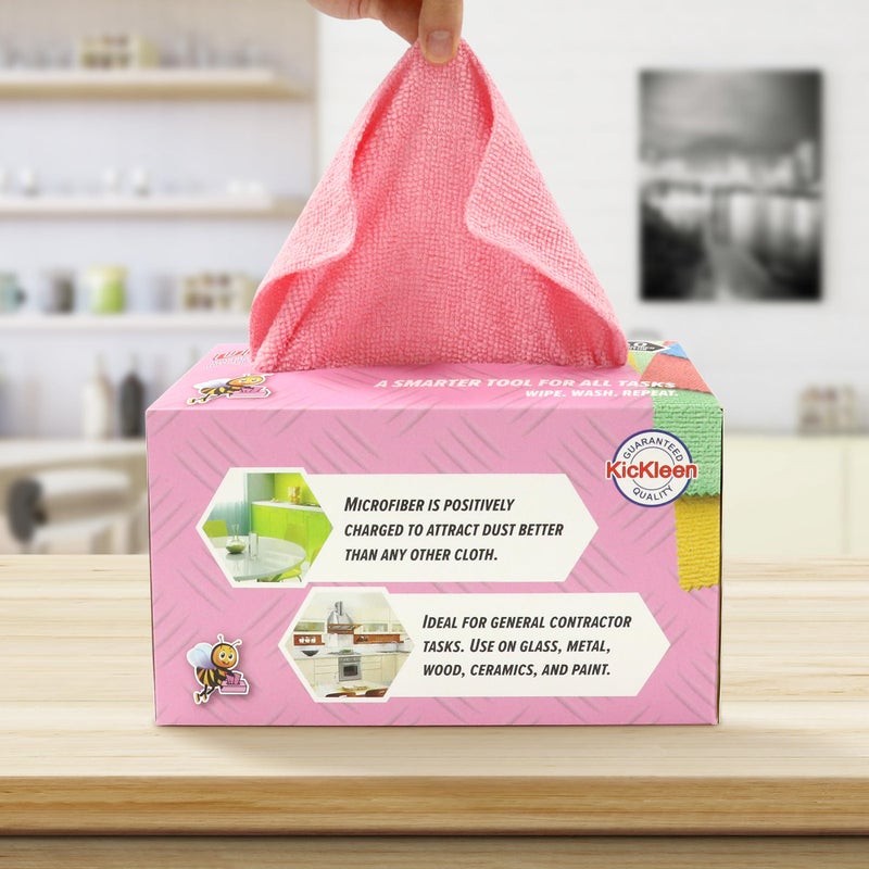 kickleen Microfiber Cleaning Cloth, Lint-Free Shop Towels Reusable, Bulk Rags in a Box for Home, Kitchen and Car, 8 Inch x 8 Inch,40 Pack with Box (Pink) - Image 3